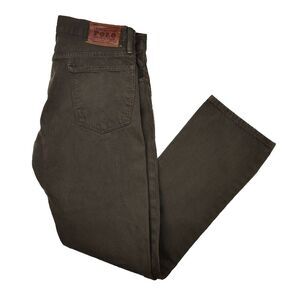 Ralph Lauren Slim Straight Jeans in Olive Green with Leather Waist Patch